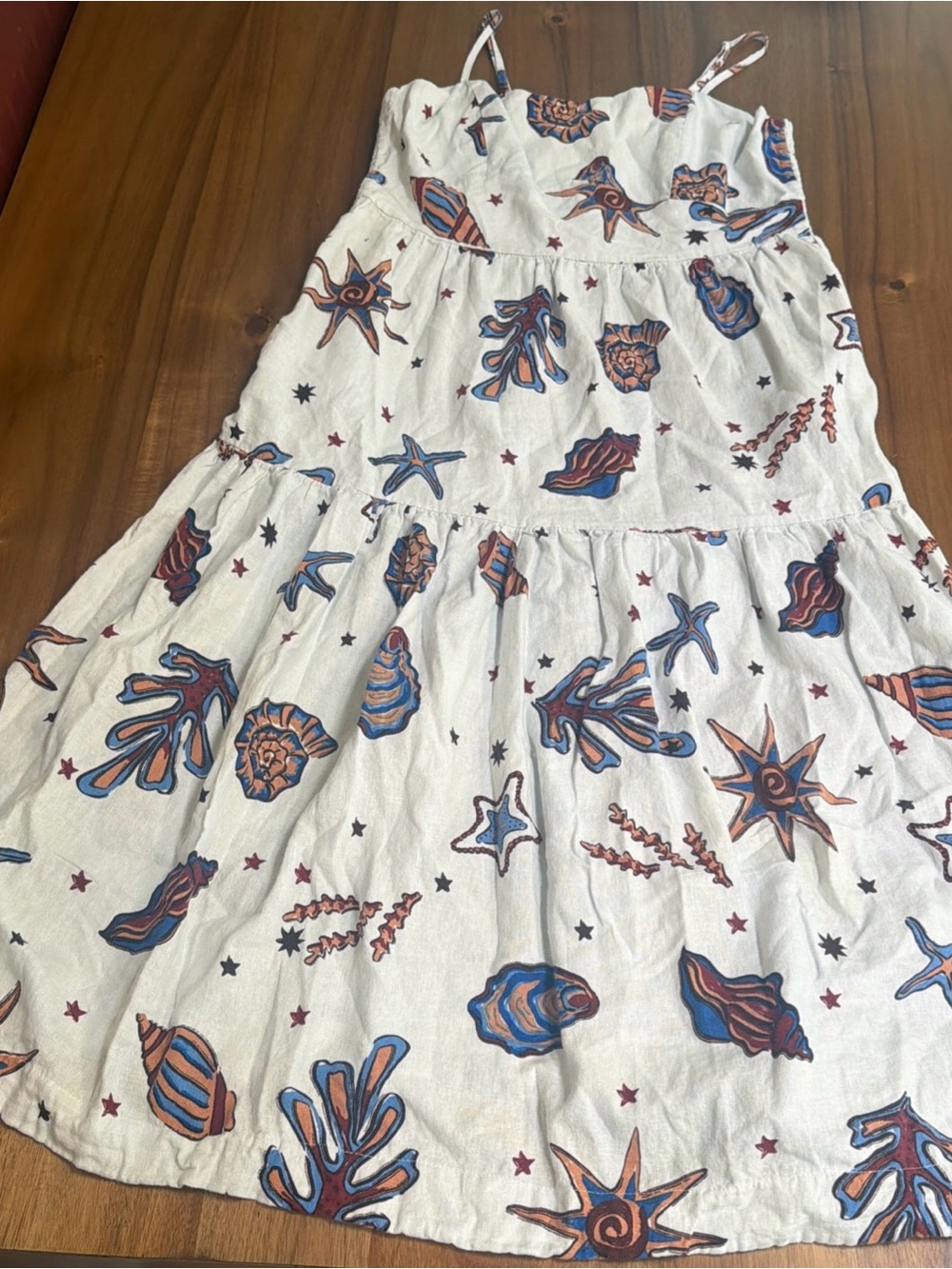 C&C California Womens Linen Blend Seashell Starfish Maxi Dress White Large L